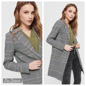 NWOT Only Checked Plaid Cashmere Blue Summer Long Jacket Coat size M